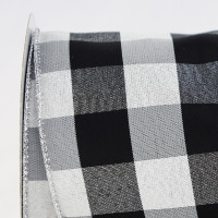 Wired Buffalo Check Ribbon with Horizontal Metallic Stripes