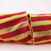 Wired Gold Striped Christmas Ribbon