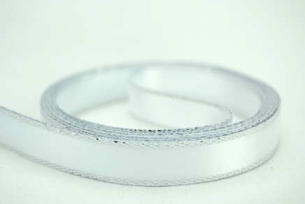 White with Silver Edge 3/8" 50yd Double Faced Satin with Metallic Edge