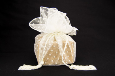 Sheer Organza Wrap with Tassel Ivory W/ Ivory Dots