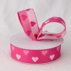 Pink 1" Reversible Grosgrain Jacquard Hearts 10yd Spool