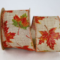 Wired Glitter Maple Leaf Ribbon