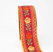Vintage Rose Floral Ribbon - Burgundy Woven Trim with Yellow & Orange  Embroidered Flowers