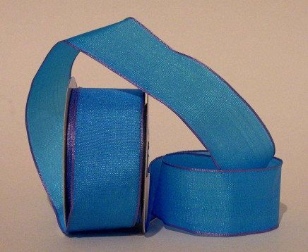 Wired Woven Edge Taffeta Ribbon Turquise / Purple 95