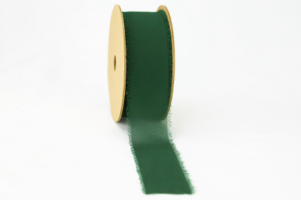Dark Green 1-1/2" Frayed Edge Chiffon Ribbon 10yd