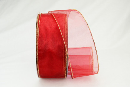 Wired Sheer Organza Ribbon Red (Gold Metallic Edge)