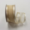 Ivory (Gold Trim) 7/8" Satin Edge Sheer Organza with Metallic Trim 25yd Spool
