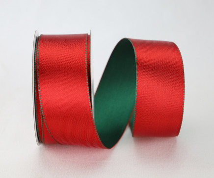 Red & Green 1-1/2" Wired Reversible Satin  Ribbon 10yd Spool