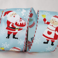 Mr & Mrs Santa Clause Wired Christmas Ribbon